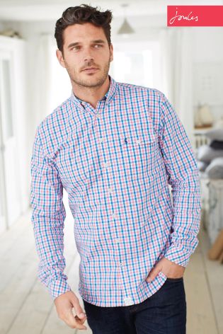 Blue/Pink Joules Check Slim Fit Shirt